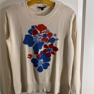 Brooks Brothers Cream Sweater with Red and Blue Floral Design